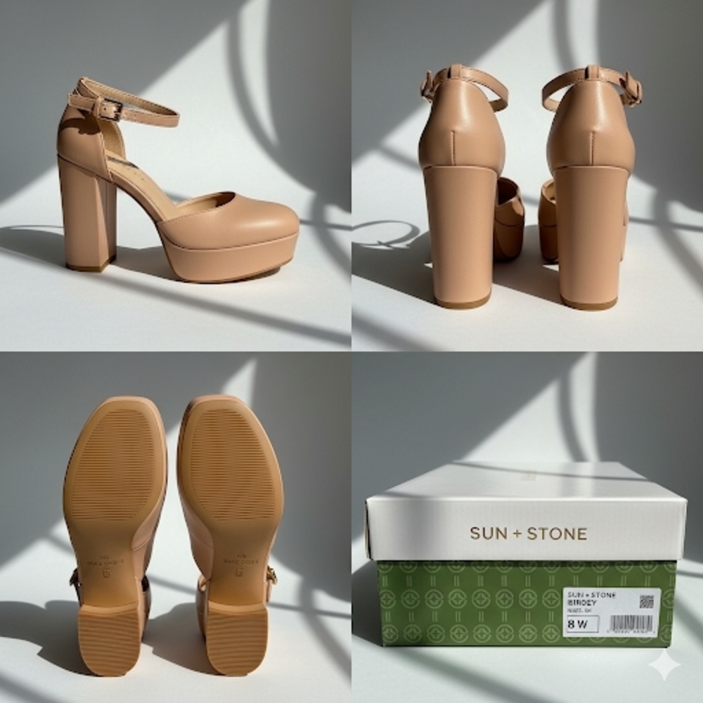 Sun-Stone Birdey Womens Platform Color Nude/Beige Size 8W. NWB.
